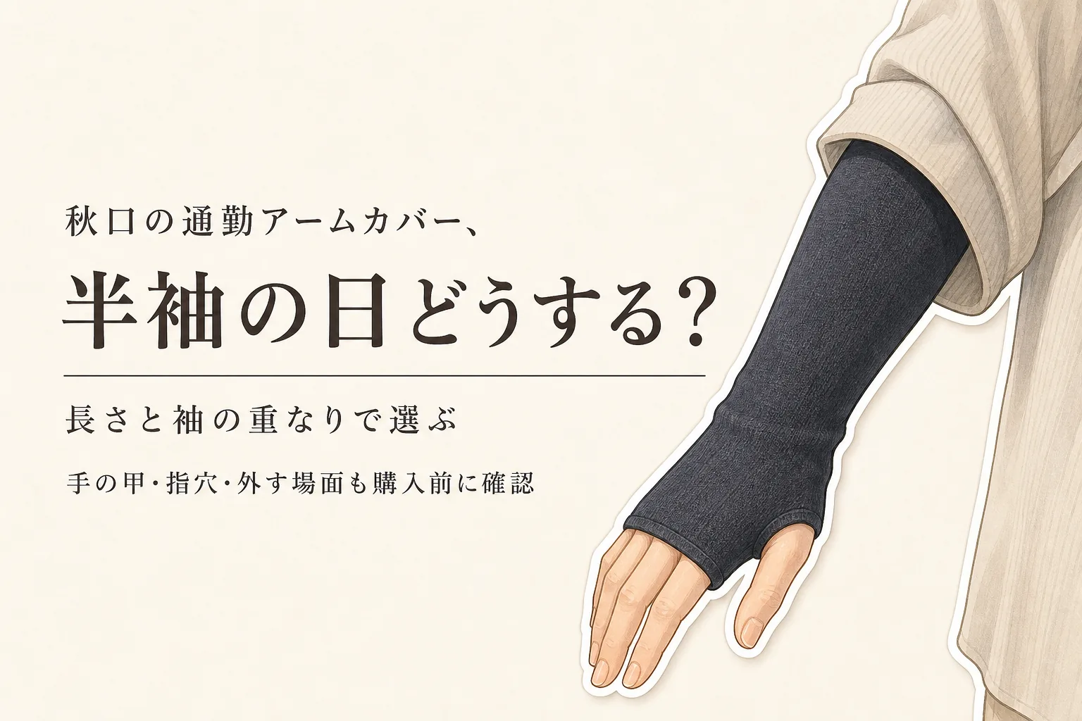 秋口の通勤用アームカバーは半袖・薄手長袖でどう選ぶ？手の甲を覆う長さと着脱の確認点