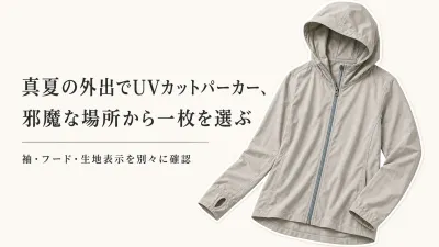 楽天でレビュー数が多いUVカットパーカーを比較｜真夏に長袖が邪魔になりにくい袖・フード・生地表示
